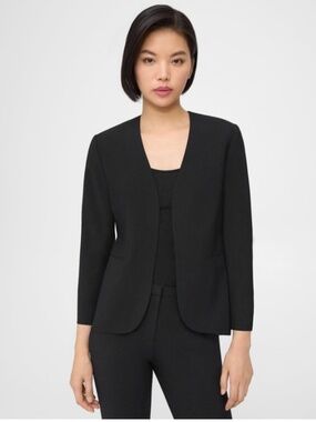THEORY WOMENS BLACK GOOD VIRGIN WOOL LINDRAYIA JACKET BLAZER SIZE 4 BUSINESS